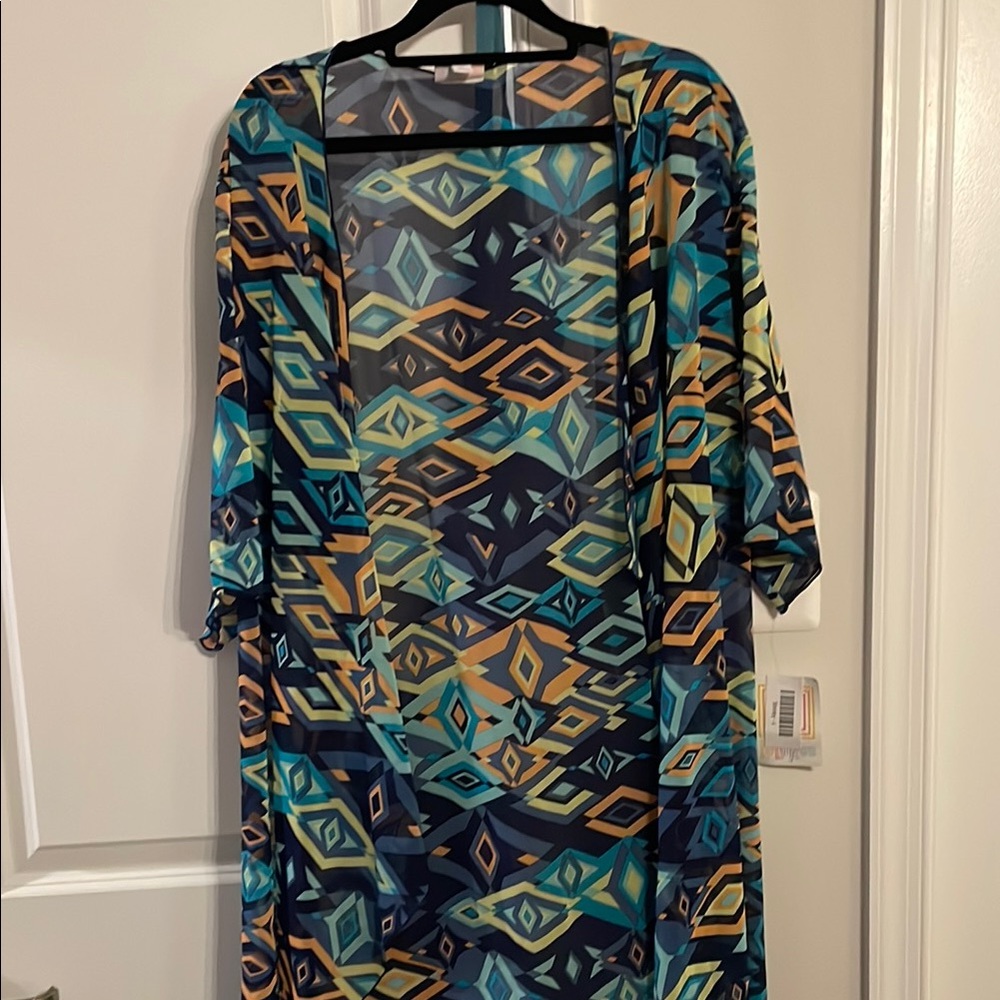 LuLaRoe Geometric Pattern Sweater - Blue, Yellow, Green